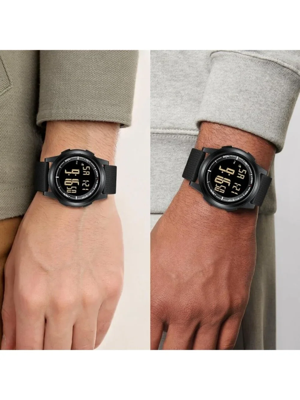 Men's Black Digital Ultra Thin Sports Waterproof Silicone Band Wrist Watches